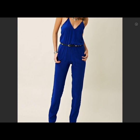 FLASH ⚡️⚡️⚡️ SALE!!! Karina Grimaldi blue silk jumpsuit, size XS - Picture 1 of 8